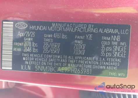 2023 Hyundai Tucson Sel из США, поврежденный, VIN 5NMJBCAE9PH263981